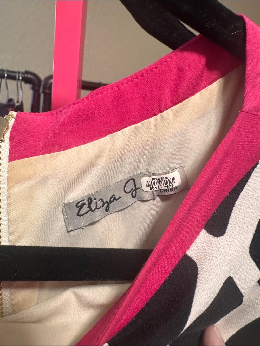 Eliza J. Black/White/Pink Geometric Print Shift Dress Size 10 - Picture 7 of 7